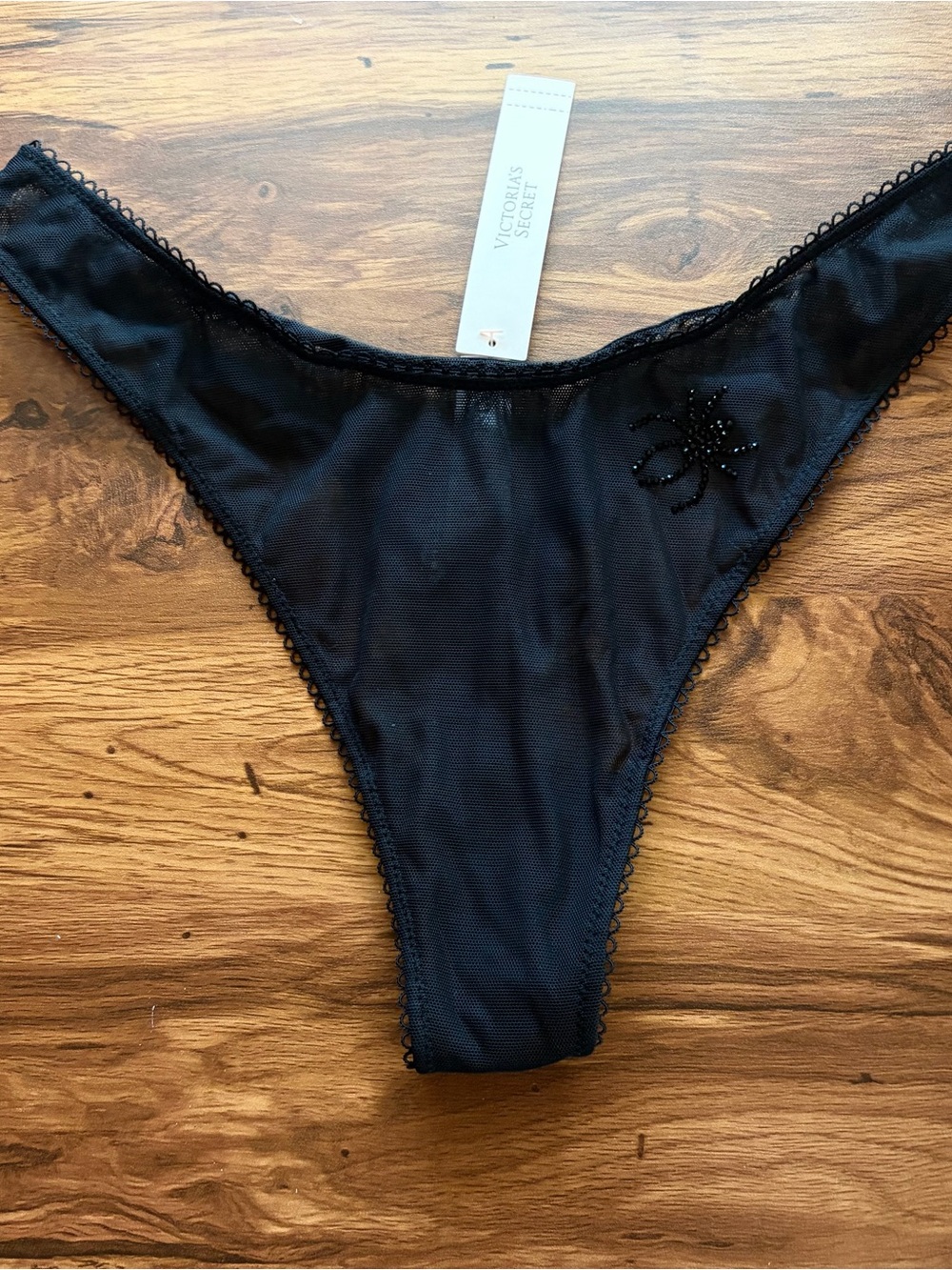 Victoria's Secret Black Beaded Mesh Thong